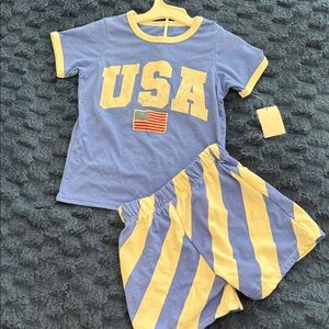 NWT USA White & Blue Kids Short Set